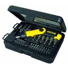 STANLEY, Pistol Grip Ratchet Scrw Driver W/ 32 Pcs Bit Set