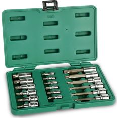 SATA, 18Pc. 1/4" & 1/2" Drive Bit Socket Set (Phillips, Slotted, Bi-Hex)