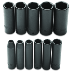 PROTO, 1/4" Drive 11 Piece Metric Deep Impact Socket Set - 6 Point