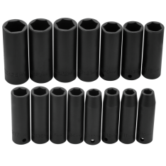 PROTO, 1/2" Drive 15 Piece Metric Deep Impact Socket Set - 6 Point