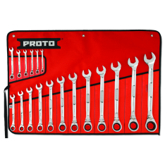 PROTO, 18 Piece Full Polish Combination Reversible Ratcheting Wrench Set - Spline