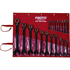 PROTO, 20 Piece Black Chrome Reversible Combination Ratcheting Wrench Set - Spline