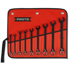 PROTO, 9 Piece Black Chrome Reversible Combination Ratcheting Wrench Set - Spline