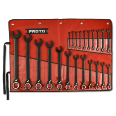 PROTO, 22 Piece Black Chrome Reversible Combination Ratcheting Wrench Set - Spline