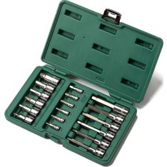 SATA, 18 Pc. 1/4" & 1/2" Drive Hexagon Bit Socket Set (3-12mm)