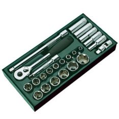 SATA, 25 Pc. 1/2" Drive 6 Point Socket Tray Set (Inch Sizes)