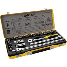 STANLEY, 24Pcs  1/2  6Pts Socket Set In Metal Tin