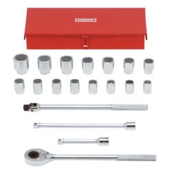 PROTO, 3/4" Drive 19 Piece Metric Socket Set - 12 Point
