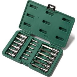 SATA, 18 Pc. 1/4" & 1/2" Drive Hexagon Bit Socket Set (3-12mm)