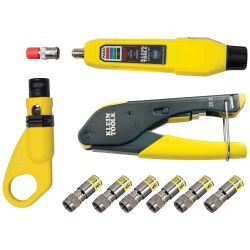 KLEIN, Coax Cable Installation & Test Kit | Crimper, Stripper & Tester | 6 Connectors