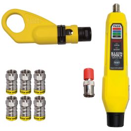 KLEIN, Coax Push-On Connector Installation & Test Kit | Stripper, Tester & 6 Connectors